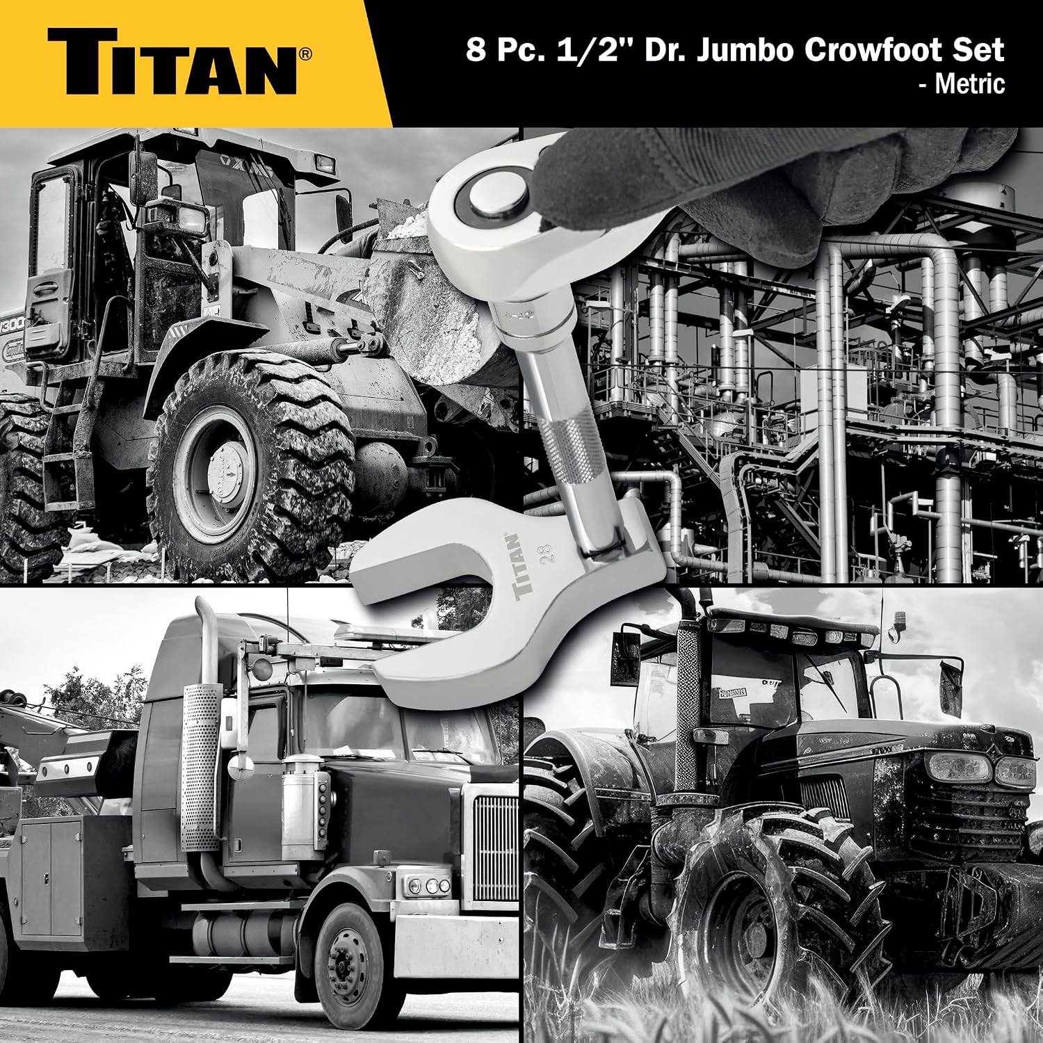 Titan Tools 17678 8pc 1/2" Drive Metric Jumbo Crowfoot Wrench Set