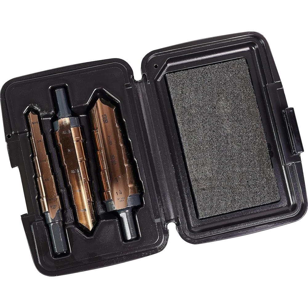 KnKut 3KK4SR 3-PC STEP DRILL BIT & REAMER SET, 3/8" SHANK, 5 STEPS, 5/16" - 9/16", 9/16" - 13/16", 13/16" - 1-1/16"