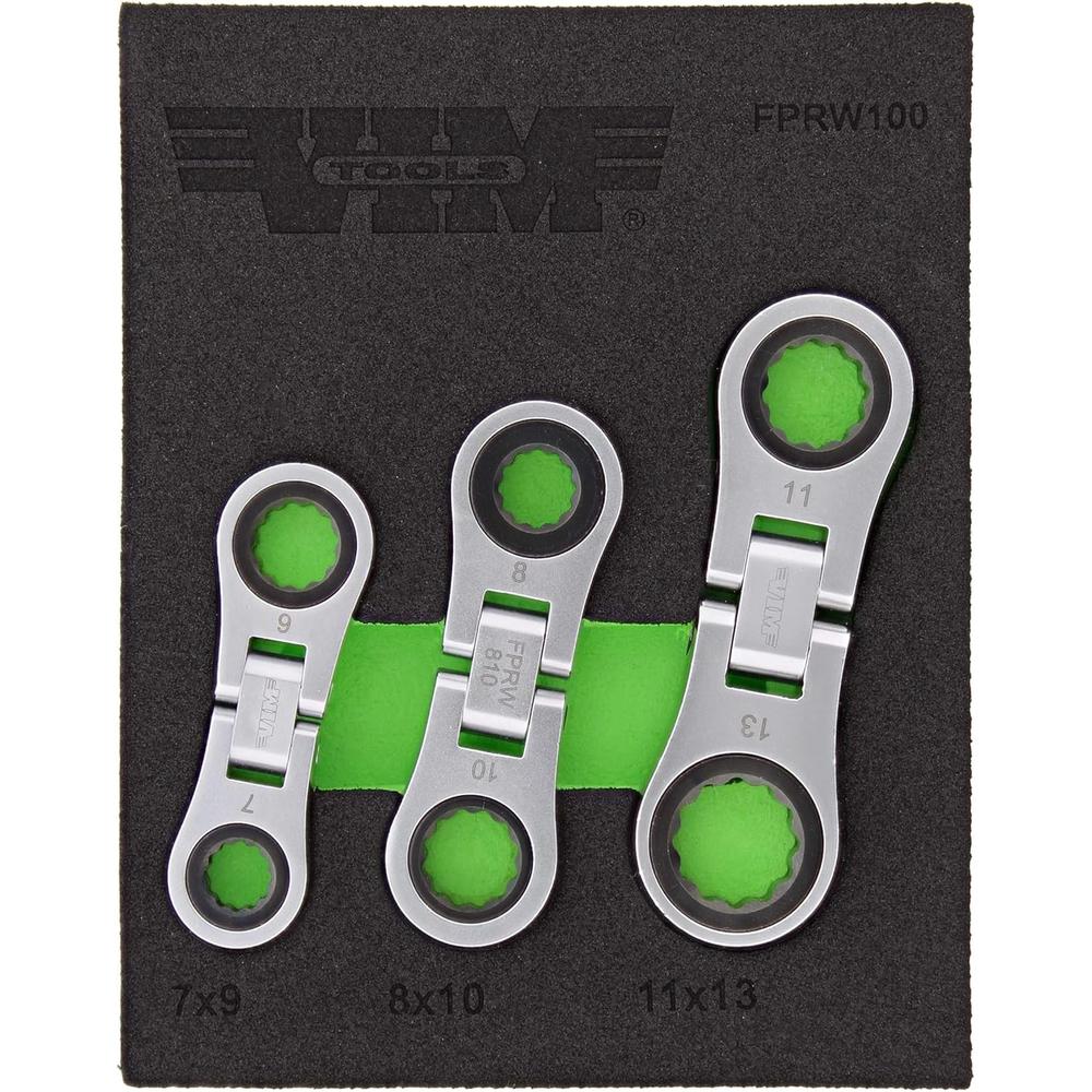 VIM Tools FPRW100 Jeu de 3 clés à cliquet double boîte Nano Flex, 72 dents, 7 x 9 mm, 8 x 10 mm, 11 x 13 mm