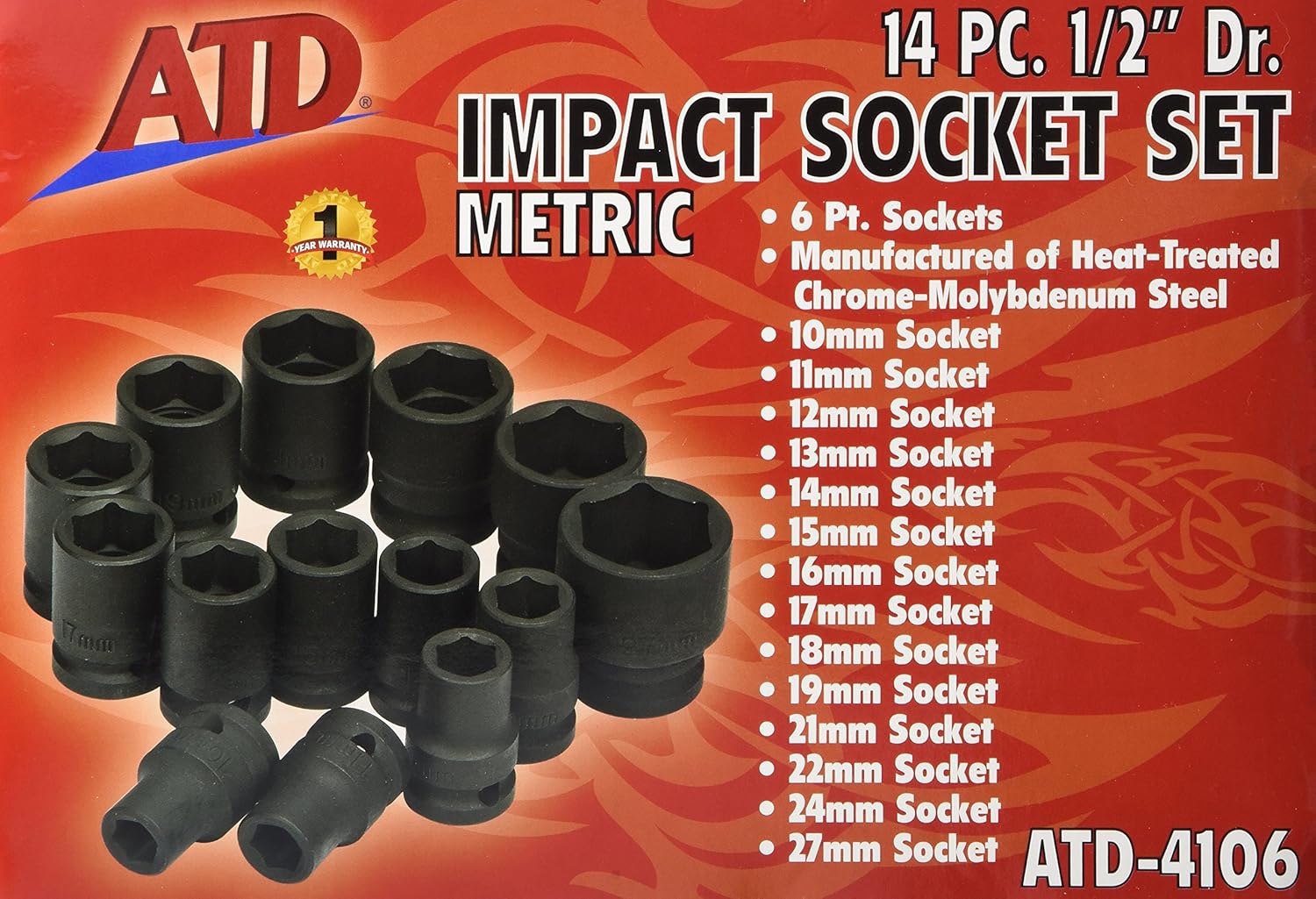 ATD Tools 4106 14pc 1/2" Dr MET Imp Skt Set