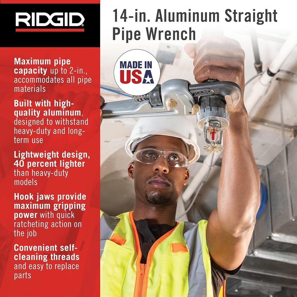 RIDGID 31095 Model 814 Aluminum Straight Pipe Wrench, 14-inch Plumbing Wrench