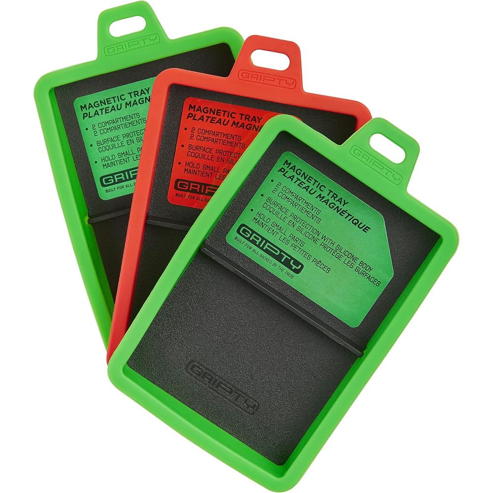 Gripty MT206 SILICONE DIVIDED MAGNETIC PARTS TRAY, SET OF 3, INCLUDES (2) GREEN & (1) RED, 5" X 3.5" X 1"