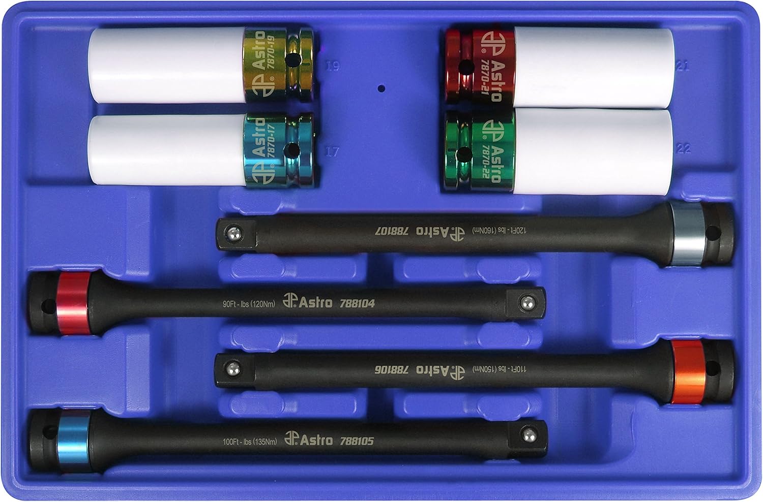 Astro Pneumatic 78818 8pc Torque Limiting Extension And Protective Impact Socket Combo Set