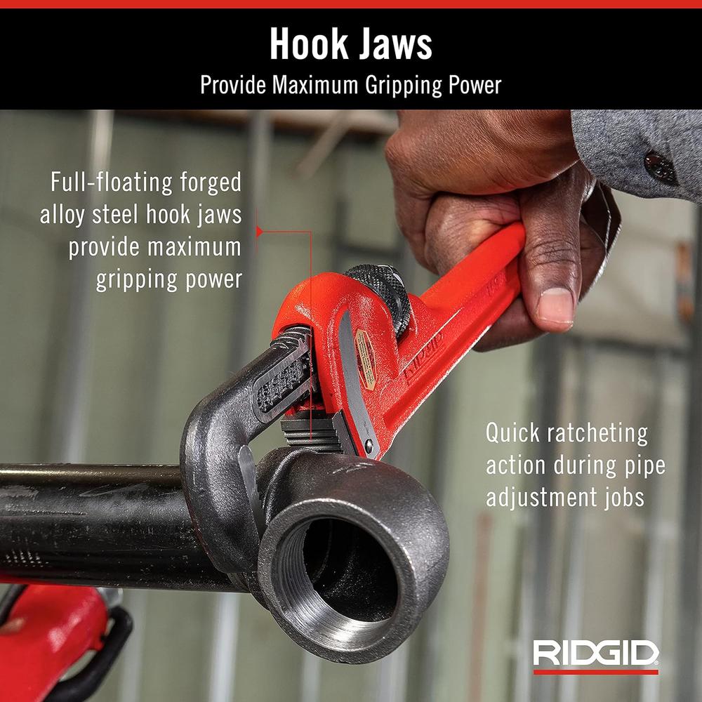 Ridgid 31020 Model 14 Heavy-Duty Straight Pipe Wrench, 14" Plumbing Wrench - Red, Small