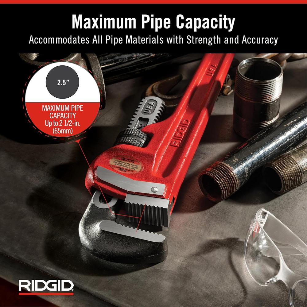 Ridgid 31025 Model 18 Heavy-Duty Straight Pipe Wrench, 18" Plumbing Wrench