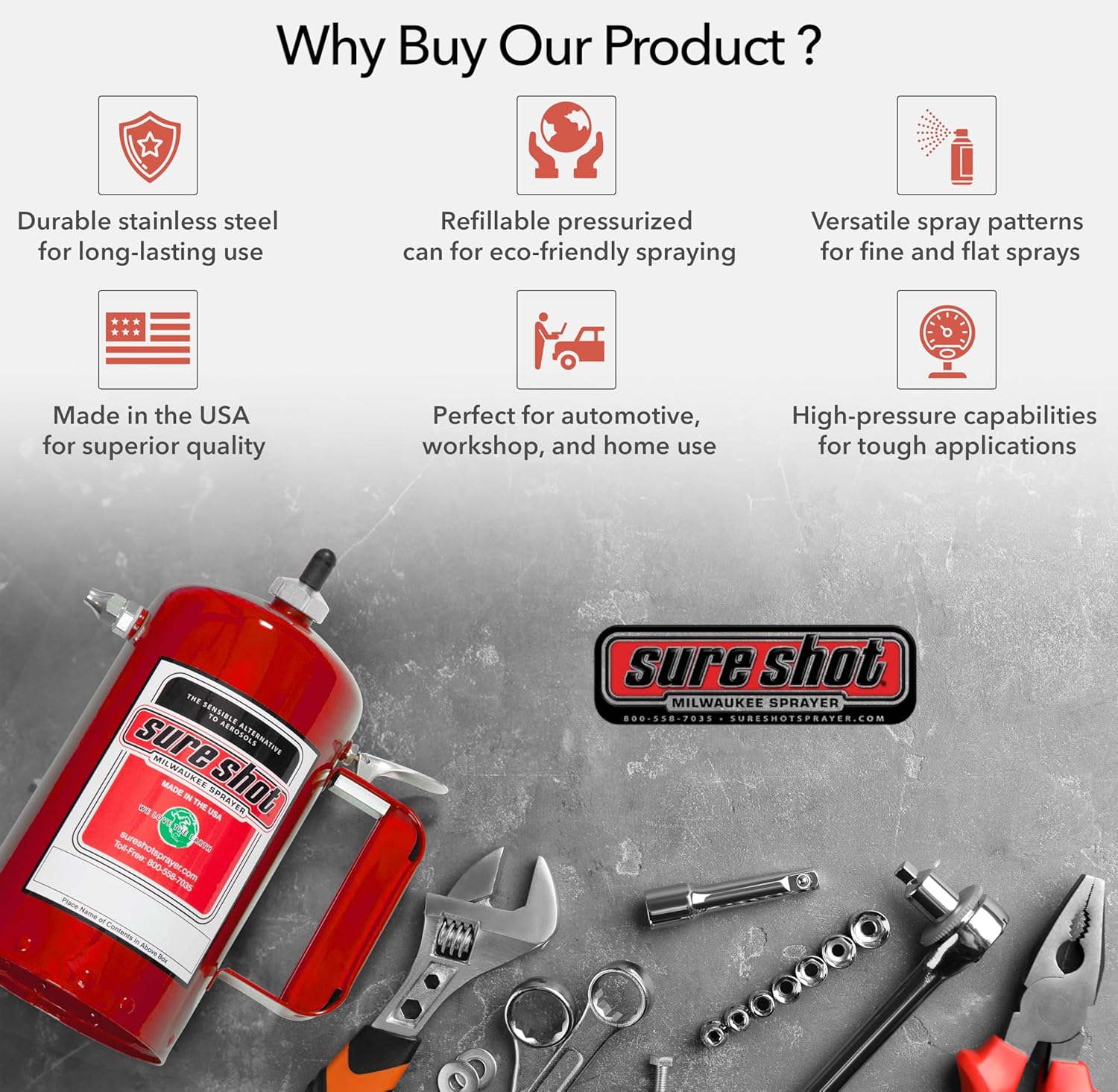 Sure Shot A1000R 1 Qt Enameled Steel Sprayer, Red