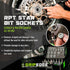 GripEdge RPT Star Bit Sockets in use on automotive wheel hub, infographic showing extract and prevent damage all-in-one features