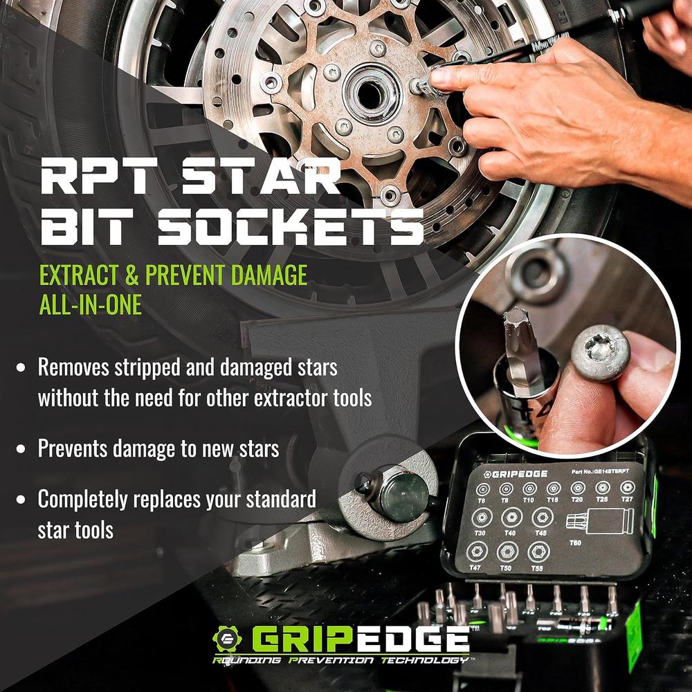 GripEdge GE9ASTSRPT 9pc 1/4" Dr. RPT Torx Driver Set, T6-T40