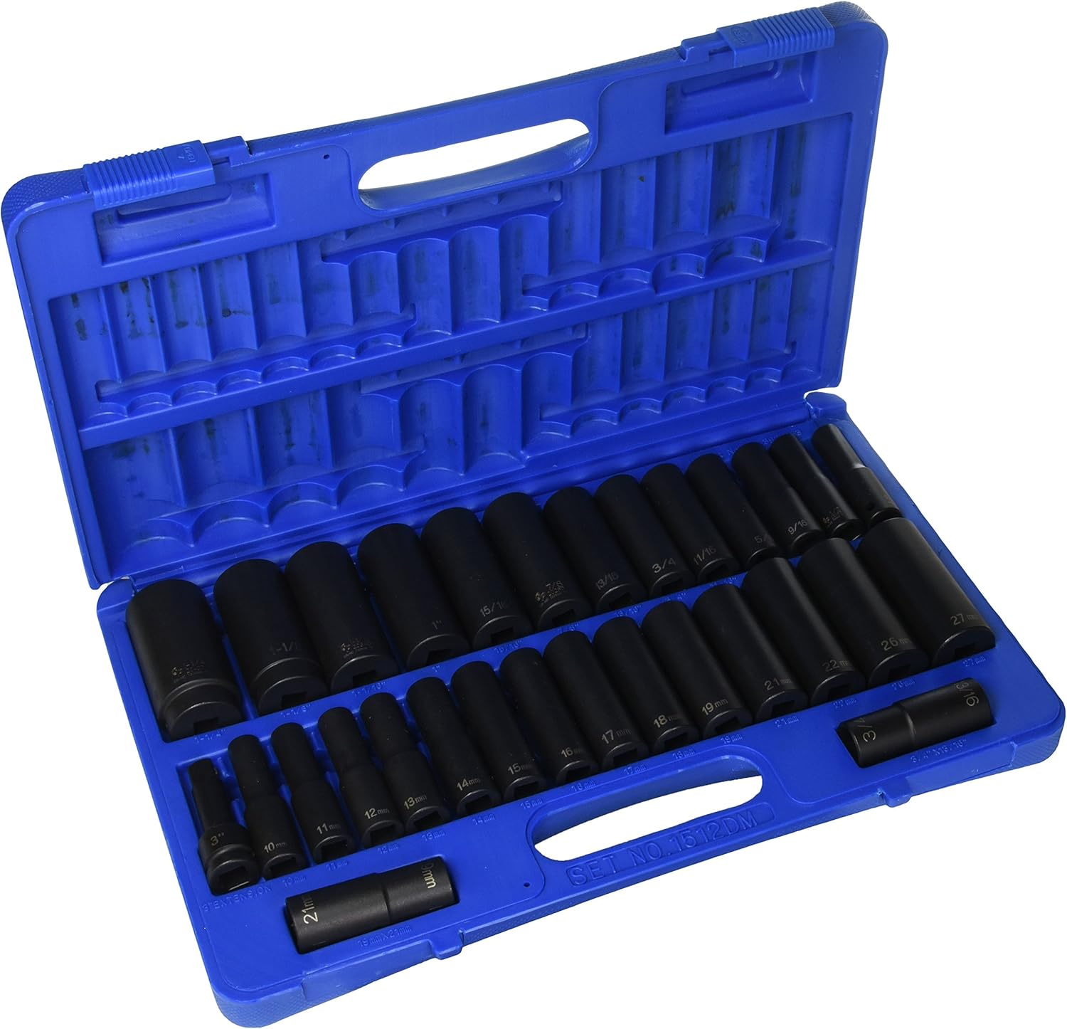 Gris Pneumatique (1512DM) Jeu de 30 douilles profondes SAE et métriques à entraînement 1/2"