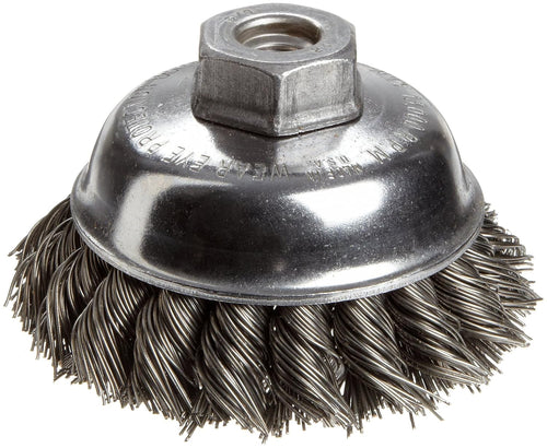 Weiler 13153 3-1/2 PO. BROSSE TASSE À FIL NOUÉ À RANGÉE SIMPLE, 0,023 PO. REMPLISSAGE EN ACIER, ÉCROU 3/8 PO-24 UNF
