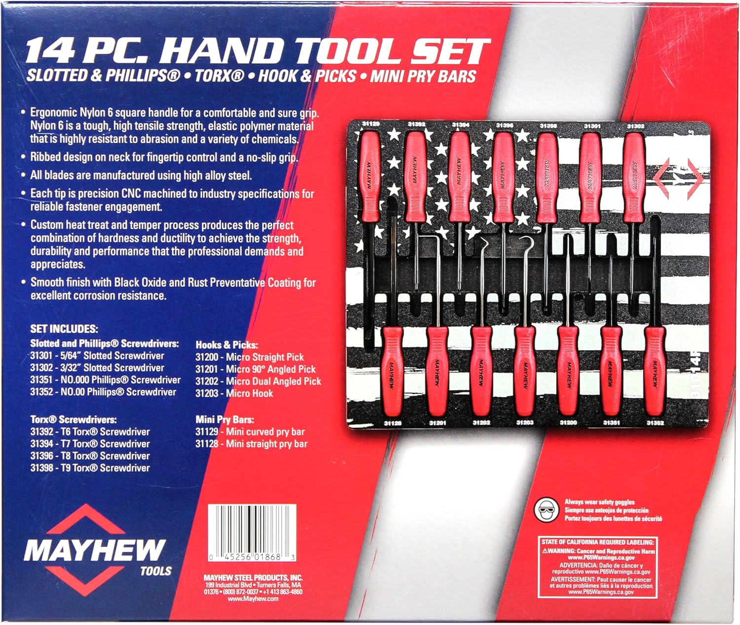 Mayhew Tools 31014F 14-Pc Mini Hand Tool Set (Hook, Pics, Pry Bars, Slotted, Phillips & Torx Screwdrivers)