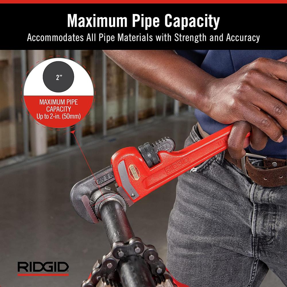 Ridgid 31020 Model 14 Heavy-Duty Straight Pipe Wrench, 14" Plumbing Wrench - Red, Small