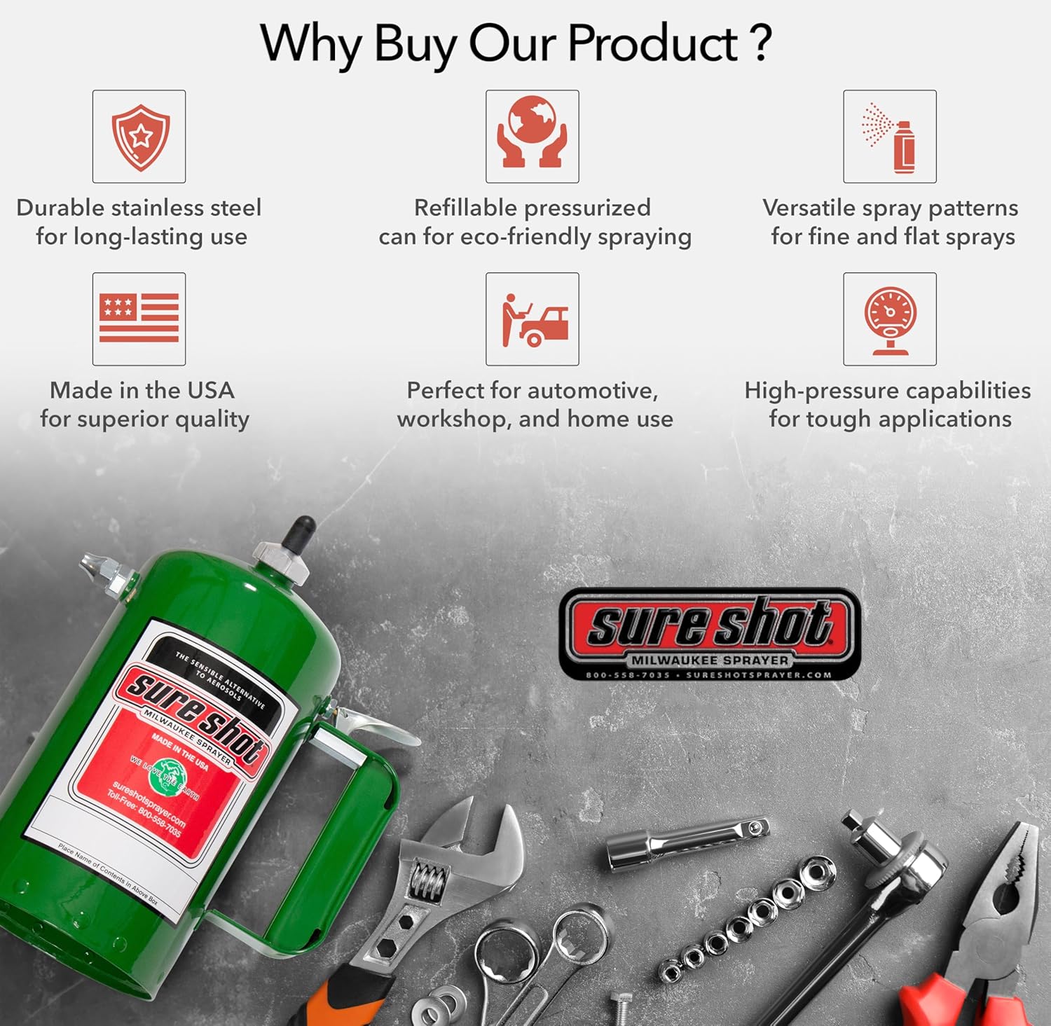 Sure Shot A1000G 32 OZ. PULVÉRISATEUR EN ACIER INDUSTRIEL (VERT)