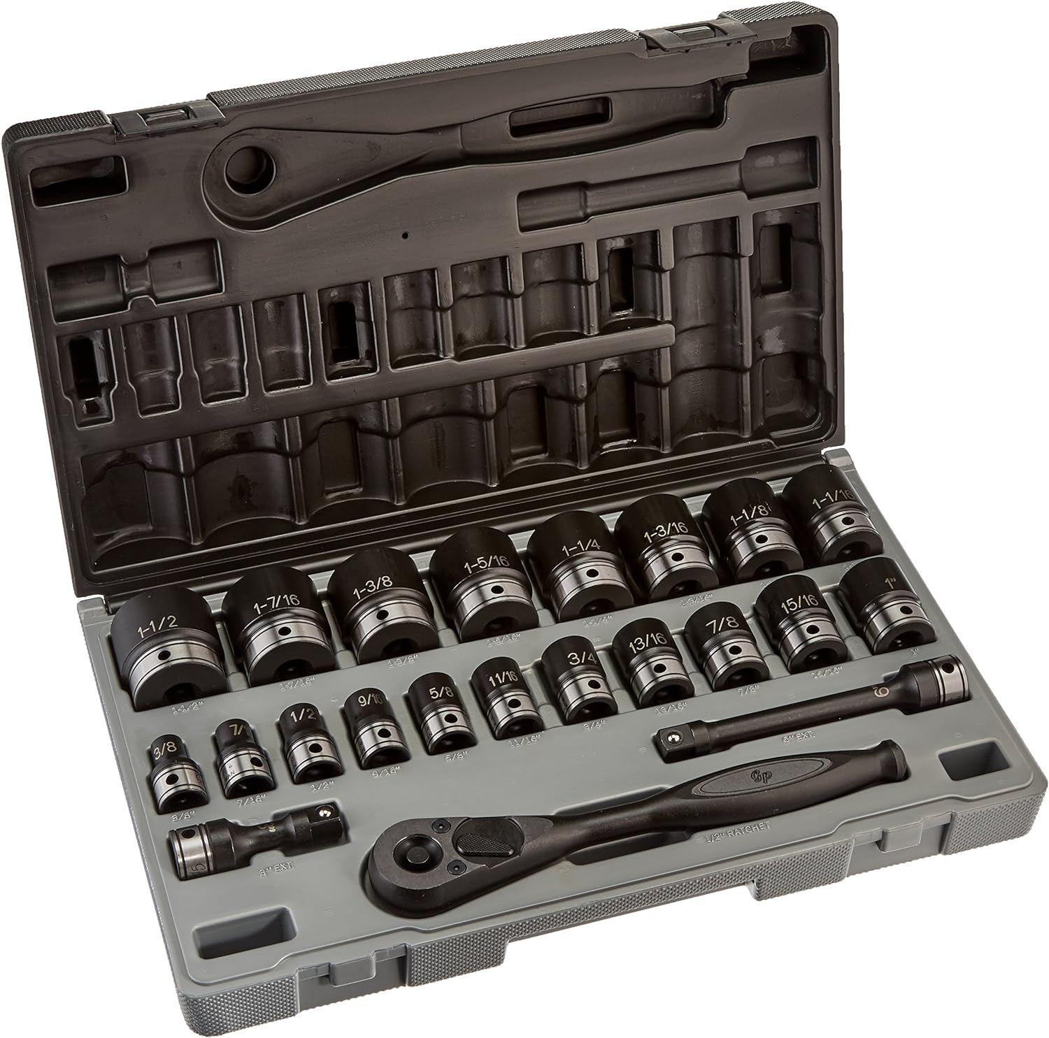 Grey Pneumatic 82622 1/2" Dr. 22pc Fractional Duo-Socket Set - 6 Pt.