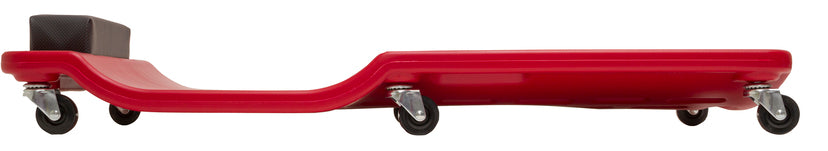 Lisle 92102 Low Profile Red Plastic Creeper - side profile view showing 7/8 inch floor clearance and 6 swivel casters