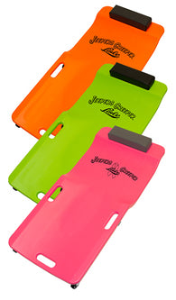 Lisle Low Profile Plastic Creepers stacked showing Neon Orange, Neon Green, and Pink color options