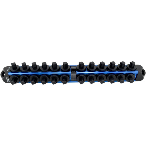 Astro Pneumatic AST-938VB 3/8" Drive V12 Locking Magnetic Socket Organizer, Blue Rail - Top View Empty