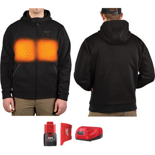 Milwaukee Tool M200B-21L M12™ Heated Hoodie with Hexon Heat Technology™ Kit, Includes (1) Battery Holder, (1) CP2.0 Battery, (1) Charger - Black, Size Large - MPR Tools & Equipment