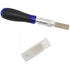 Astro Pneumatic 9531 Universal Razor Edged Scraper angled view with blade guard, blue and black ergonomic handle