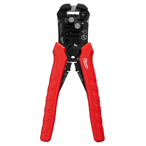 Milwaukee Tool 48-22-3082 Self-Adjusting Wire Stripper & Cutter, front view with red comfort grip handles