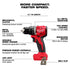 Milwaukee Tool 3601-20 M18 Compact Brushless Drill/Driver feature callout diagram - 5.7 inch length, brushless motor, metal chuck