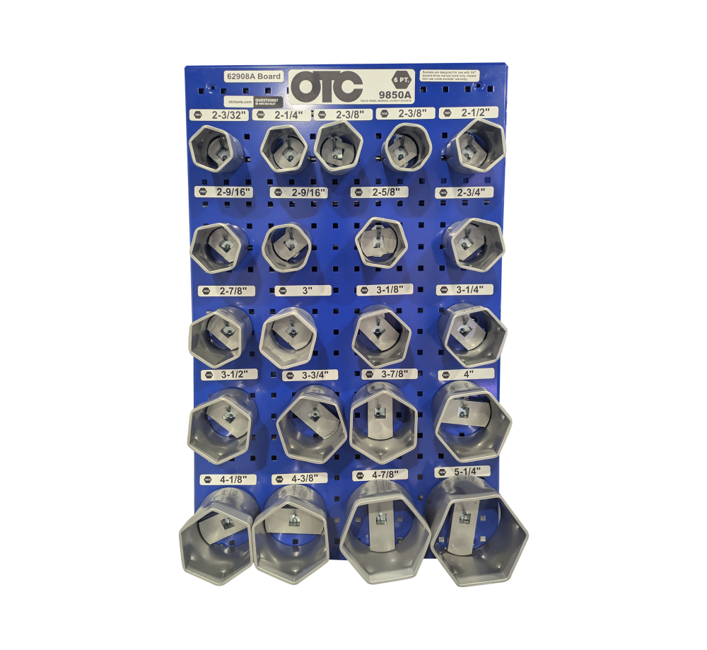 OTC Tools 9852A Wheel Bearing Locknut Socket Set with Board - Full Set Display