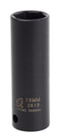 Sunex Tools 2619 1/2" Drive 19mm Extra Thin Wall Deep Impact Socket, 6-Point CR-MO, Black Phosphate Finish