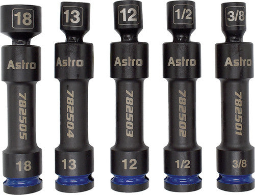 Astro Pneumatic 78250 5-Pc 1/2 Drive 12 Pt. Pinless Heavy Duty Driveline Impact Socket Set – 3/8", 1/2", 12MM, 13MM, 18MM - MPR Tools & Equipment