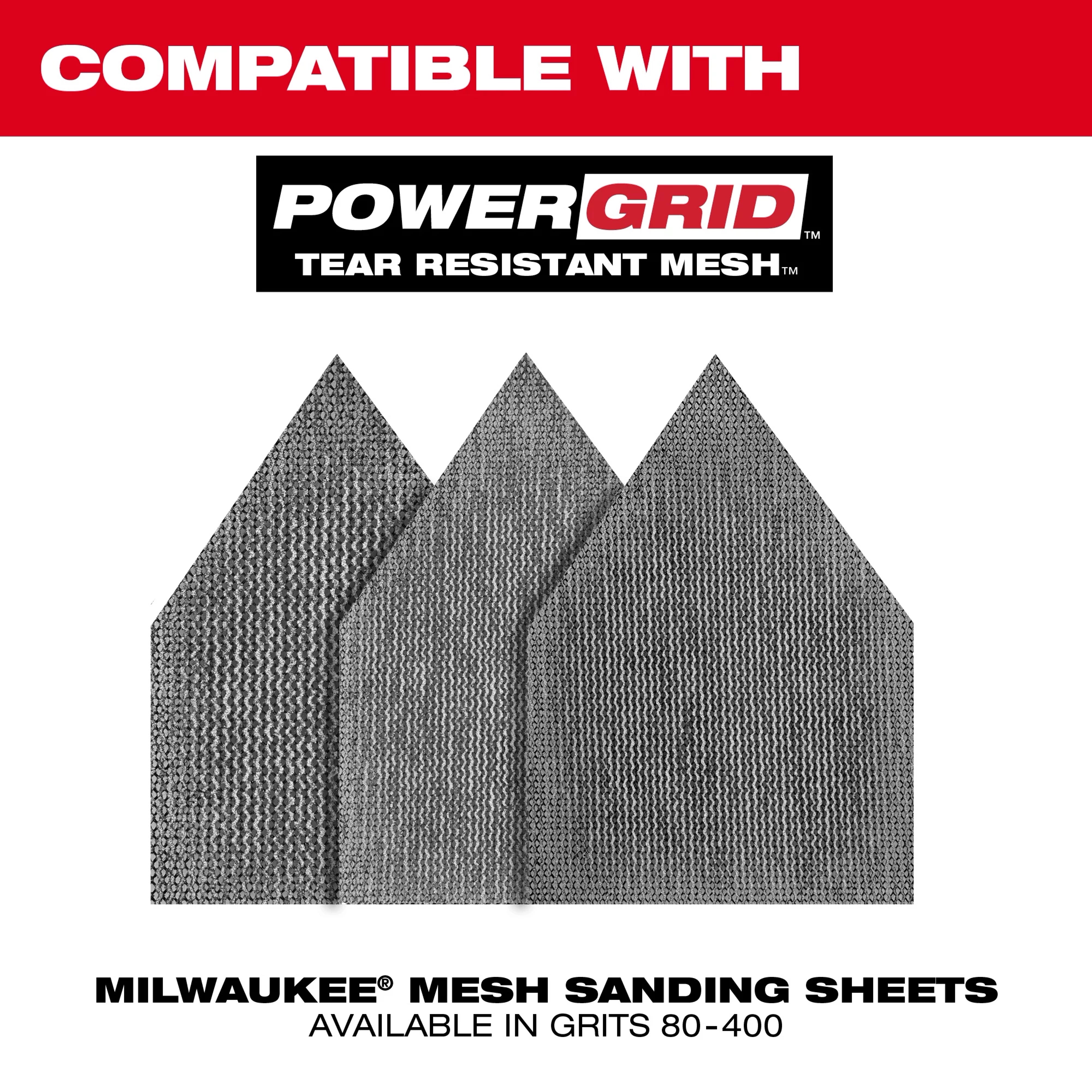 Milwaukee M12 FUEL Orbital Detail Sander - compatible with POWERGRID Tear Resistant Mesh sanding sheets 80-400 grit