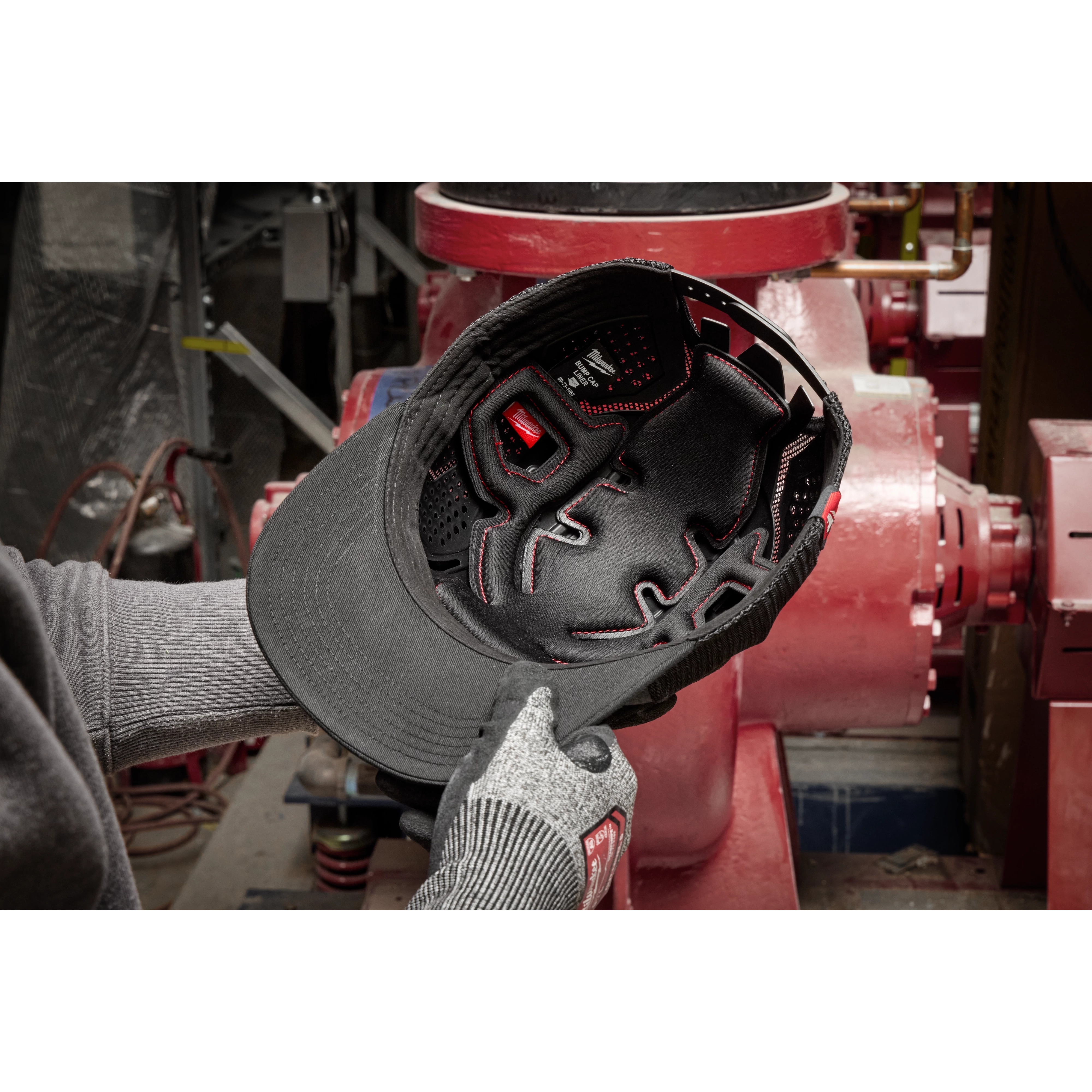 Milwaukee Tool 48-73-1063 Snapback Bump Cap hook and loop patch closeup