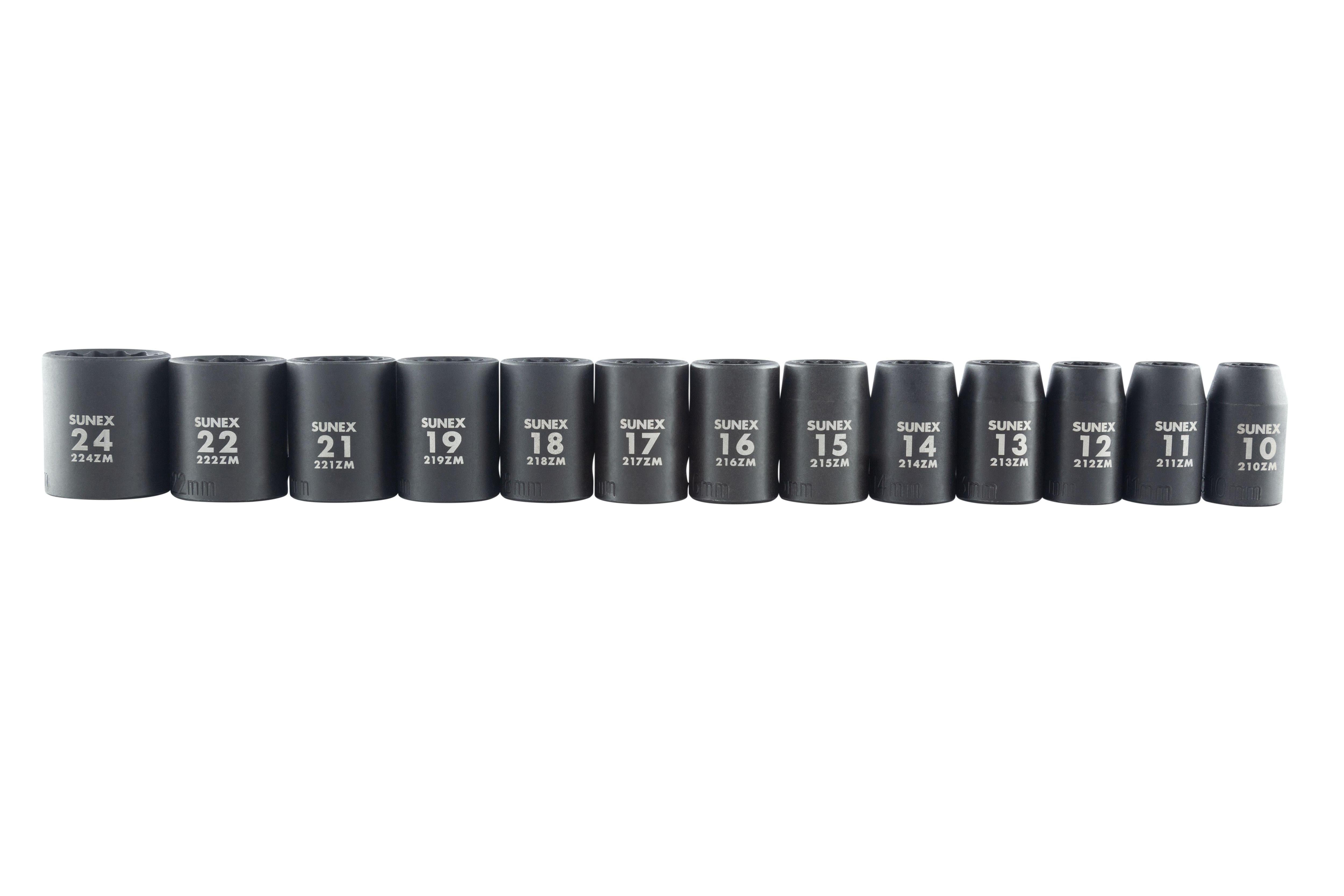 Sunex Tools 2679A 1/2" Drive Metric 12-Pt Impact Socket Set, 13Pc
