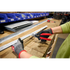 Milwaukee Tool 48-22-4563 Aviation Snips in use cutting sheet metal on workbench