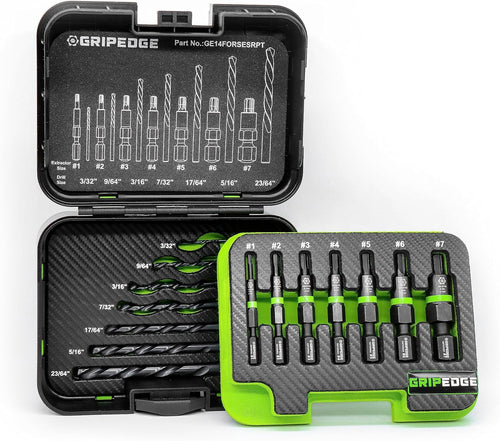 GripEdge GE14FORSESRPT Extracteur RPT G-FORS 14 pièces et jeu de forets pour gaucher, #1-#7 et 3/32"-23/64"