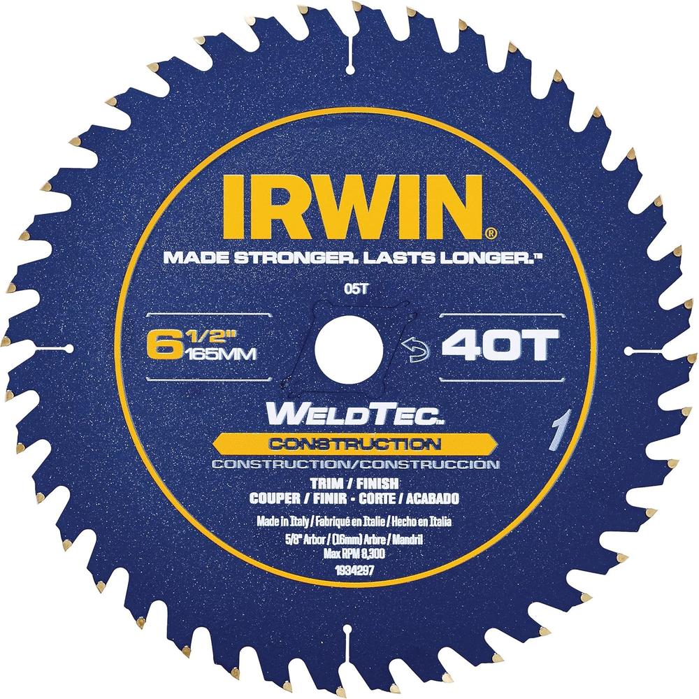 Irwin Tools 1934297 40-Tooth WeldTec Cordless Circular Framing/Ripping Saw Blade, 6-1/2"