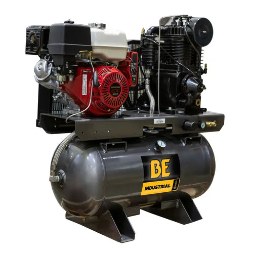 BE Power Equipment AC1330HEB2 23 CFM 175 PSI Gas Air Compressor with Honda GX390 Engine - angled view