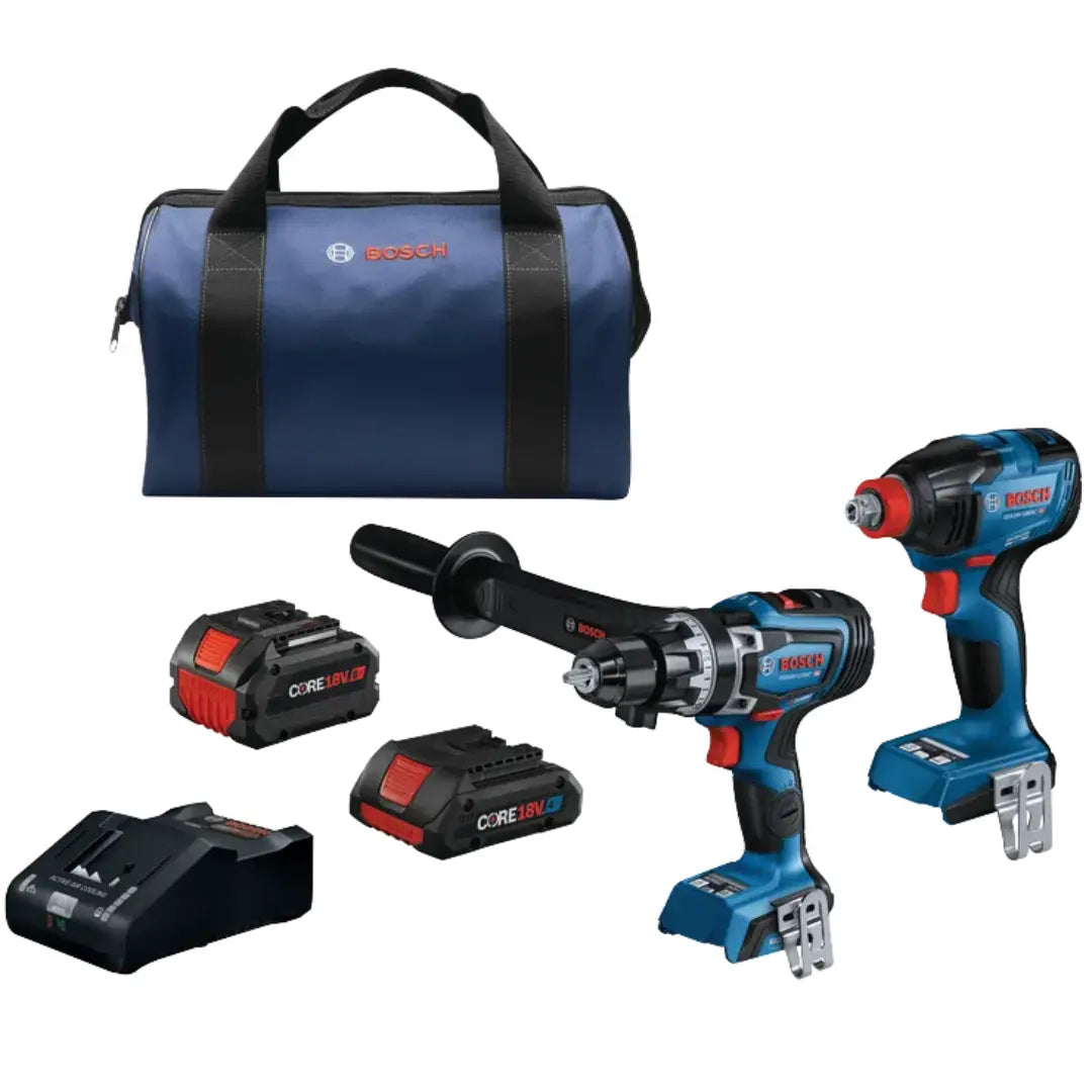 Bosch GXL18V-260B26 18V 2-Tool Combo Kit with PROFACTOR Hammer Drill/Driver, Impact Driver/Wrench, 8Ah and 4Ah Batteries