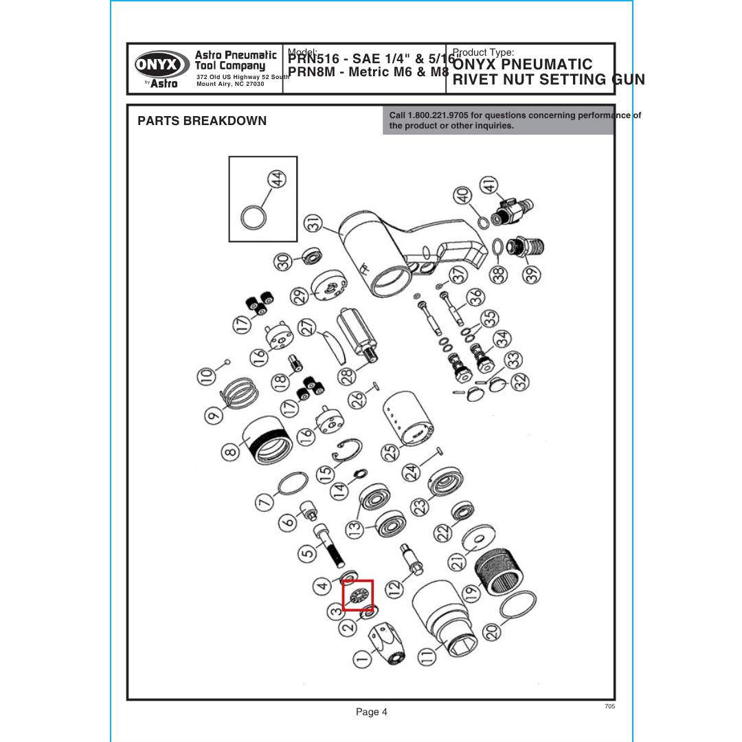 Astro Pneumatic PRN516-03 8mm Bearing for PRN516 Rivet Nut Gun