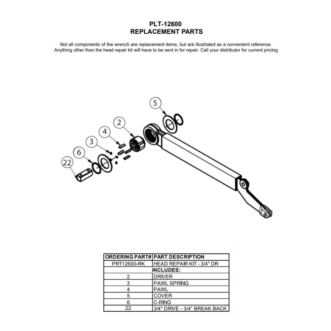 ATD Tools PRT12600-RK Head Repair Kit for PLT-12600 3/4" Drive Torque Wrench