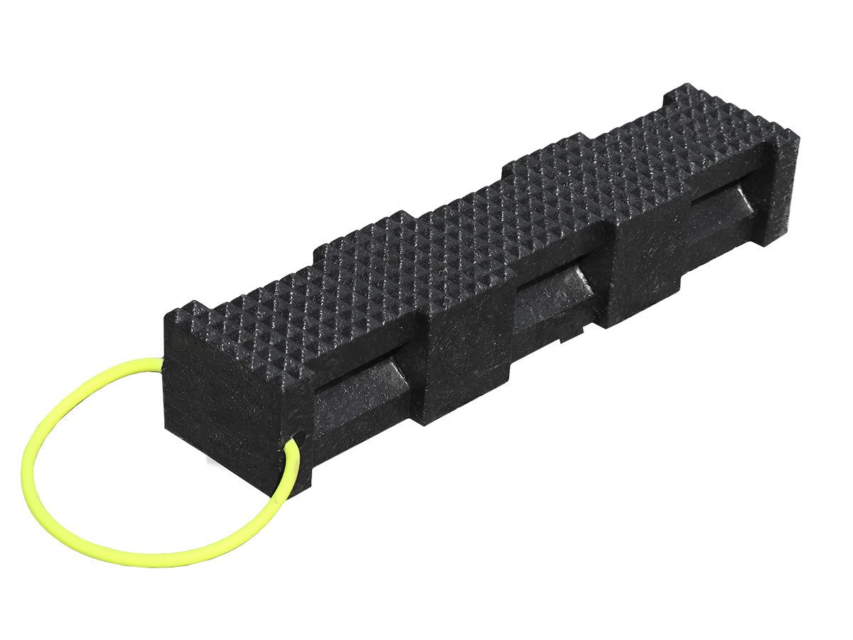 AME International 15210 Hybrid Crib 4x4x18 Black Cribbing Block - angle view showing interlocking channel design