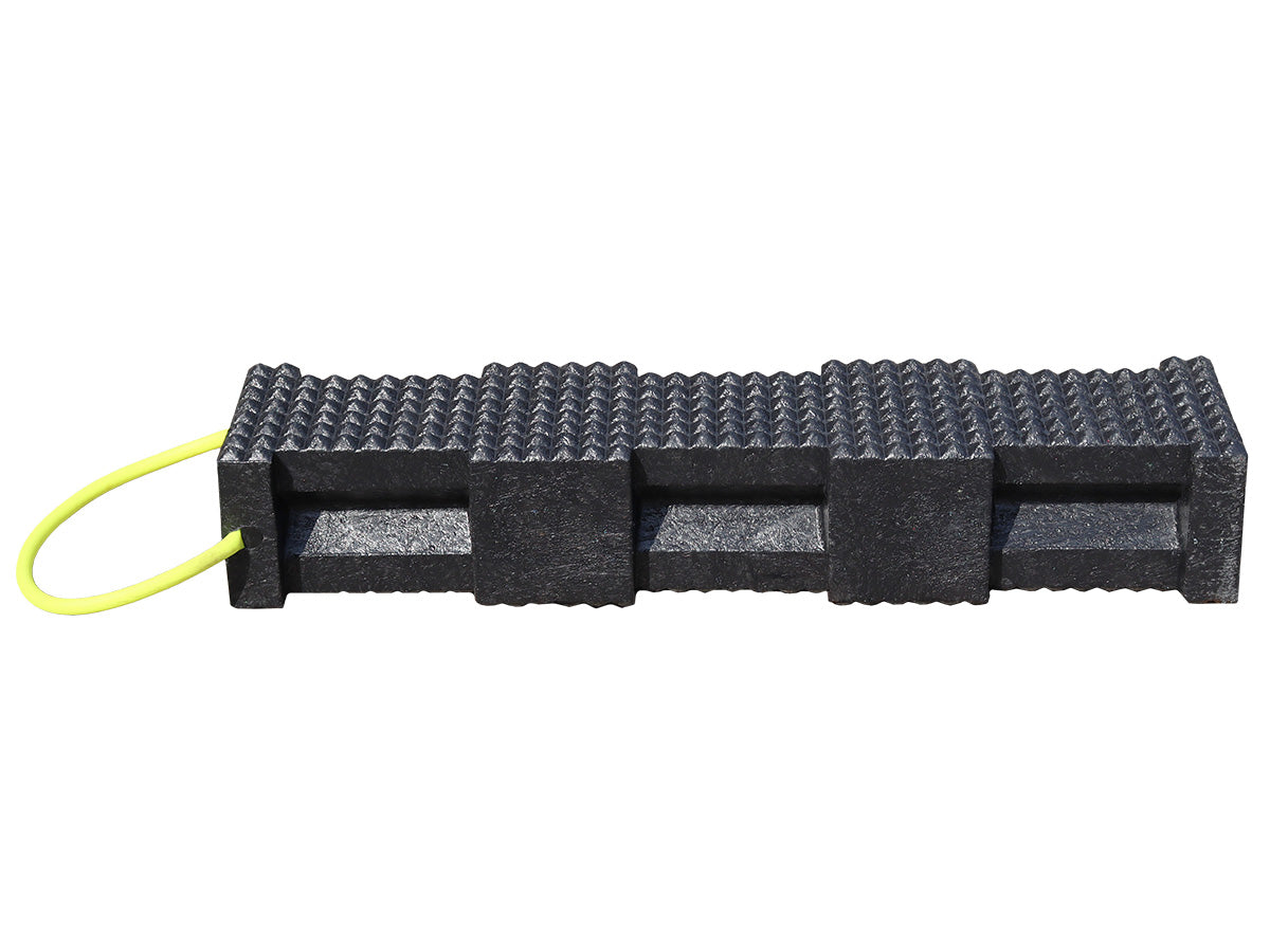 AME International 15210 Hybrid Crib 4x4x18 Black Cribbing Block - side view showing interlocking surface and carry loop