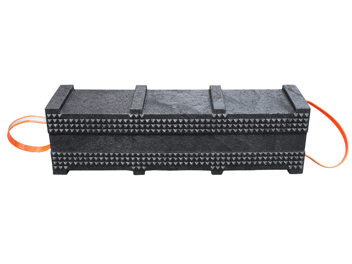 AME International 15239 Prime Crib® Black Cribbing Block 6in x 7in x 24in - side profile view with orange lanyards