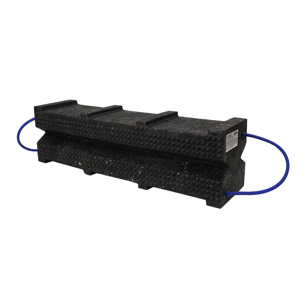 AME International 15230 Super Crib 6x7x24 Black Cribbing Block angled view with blue carrying lanyard