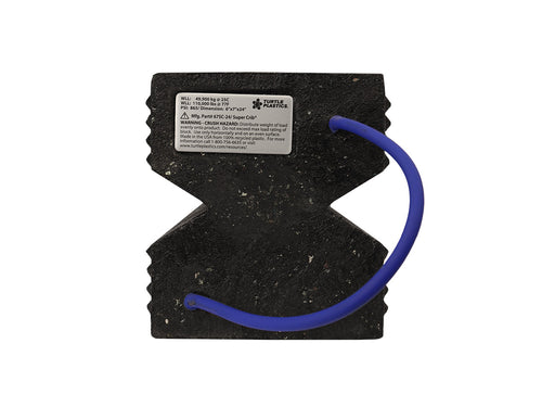 AME International 15230 Super Crib end view showing Turtle Plastics WLL label and blue lanyard