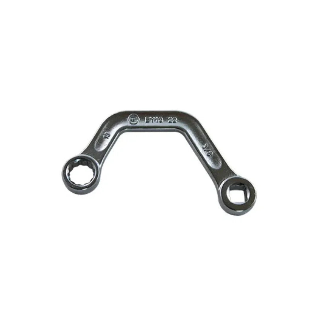 Assenmacher BY13 13mm Bypass Wrench, S-shaped chrome tool with 13mm 12-point box end and 3/8 inch drive