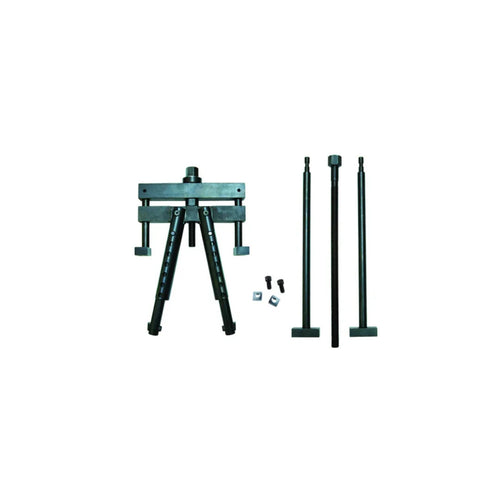 Assenmacher HTLP100 Universal Cylinder Liner Puller complete set with spring-loaded arms, threaded shafts, and silver inserts