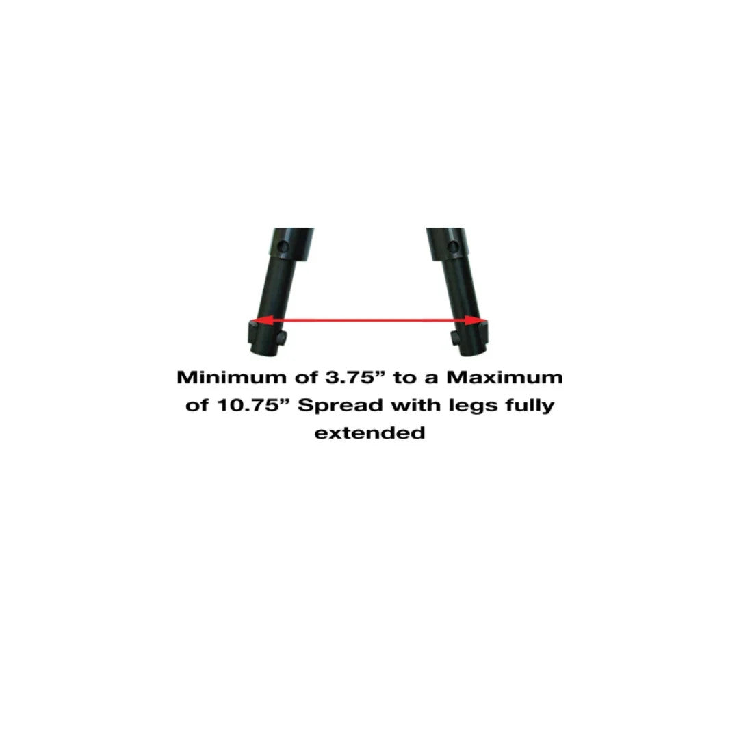 Assenmacher HTLP100 arm spread detail showing 3.75" minimum to 10.75" maximum spread with legs fully extended