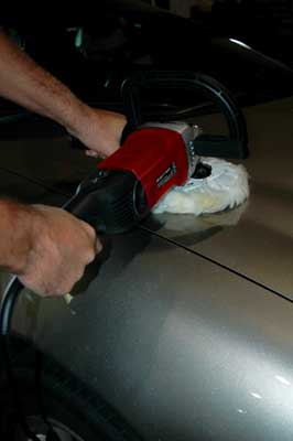 ATD Tools ATD-10511 7" Polisher with Soft Start in use polishing a car hood