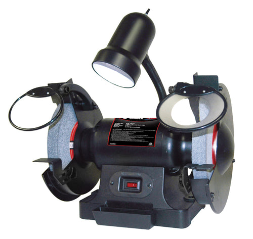 ATD Tools 10558 8" 3/4 HP Bench Grinder with flexible work light, dual grinding wheels, and adjustable eye shields