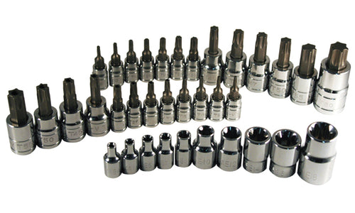 ATD Tools ATD-125 35 Pc. Star Bit Socket Set - Full set of 35 chrome sockets laid out
