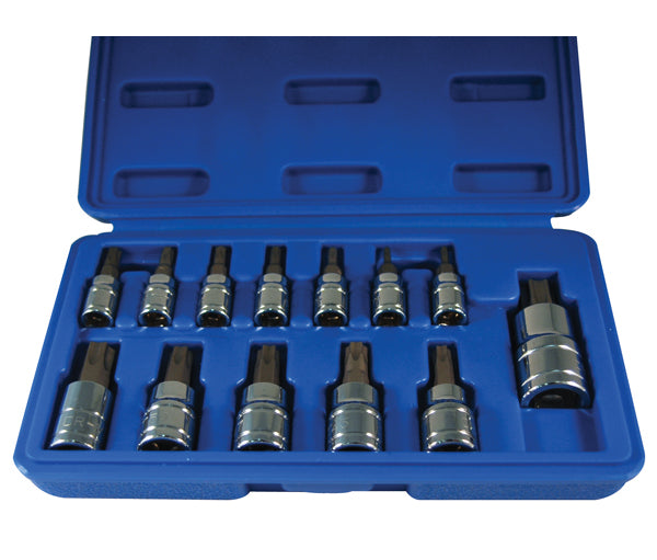 ATD Tools 13775 13 Pc. Tamper-Resistant Star Bit Socket Set in blue storage case